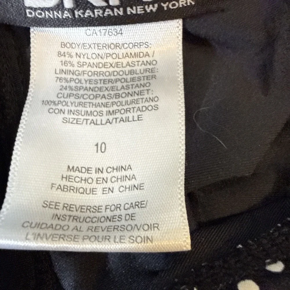 DKNY One Piece Swimsuit Ruched‎ Sides Slimming V Neck Polkadot Black 10 - Picture 5 of 6
